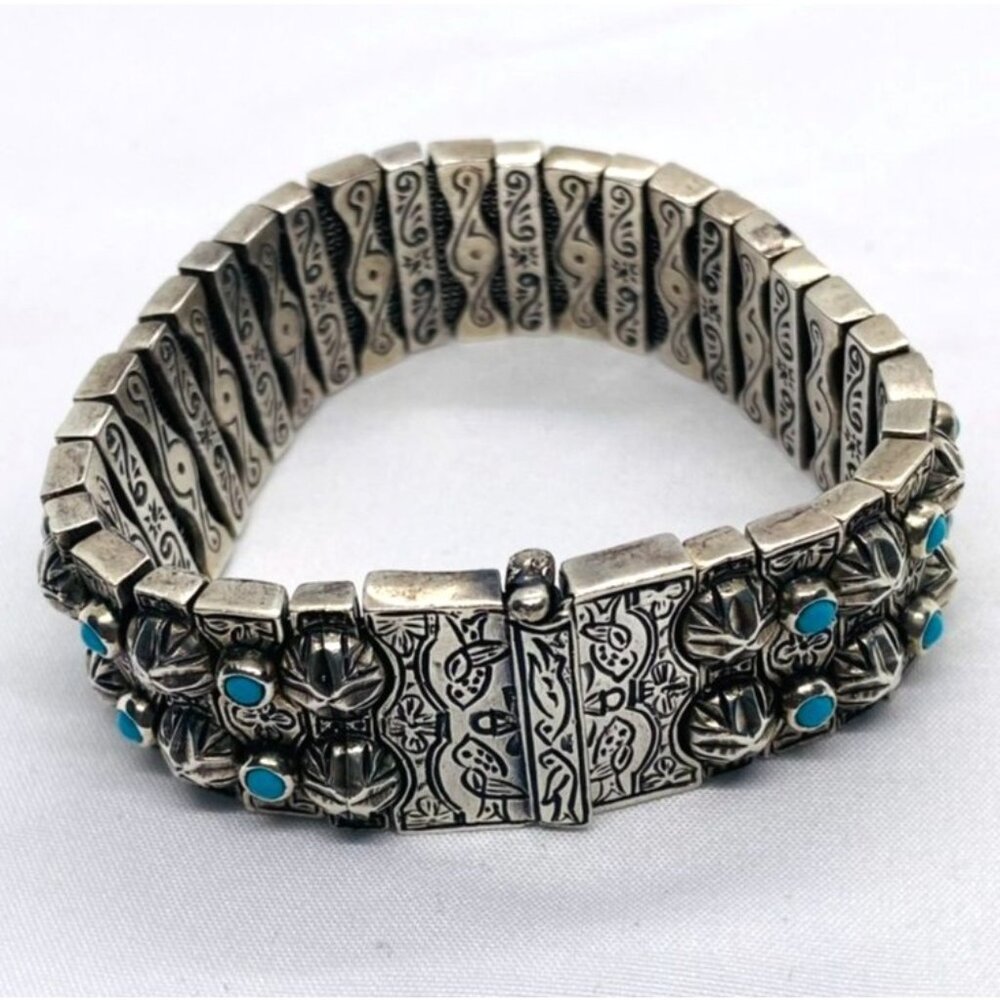 SOLD!! Konstantino Sterling Silver Turquoise Panel Links Bracelet 6.75" - Picture 1 of 16
